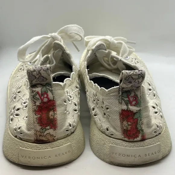 Veronica Beard Paulita Off White Perforated Floral Eyelet Canvas Sneakers Sz 7.5