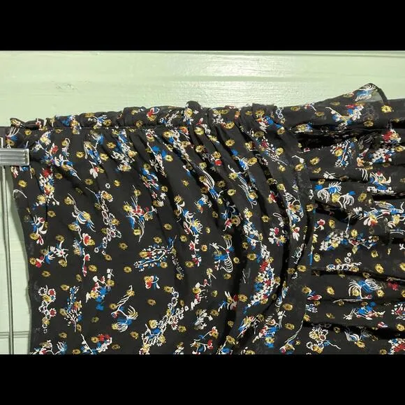 Veronica Beard Silk and Metallic Floral Ruffled Black Midi Skirt Size Small