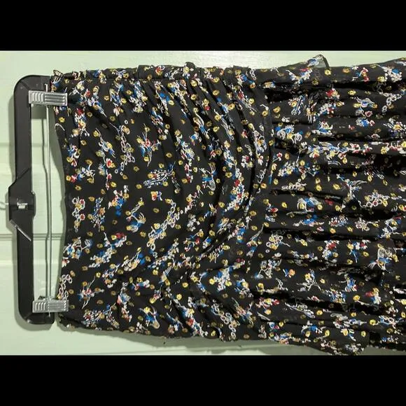Veronica Beard Silk and Metallic Floral Ruffled Black Midi Skirt Size Small