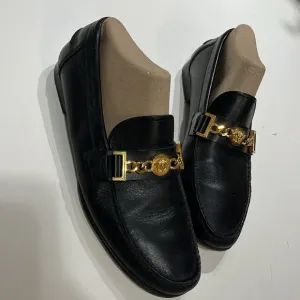 Versace black leather Medusa slip on loafers, size: 41 European = 8 USA