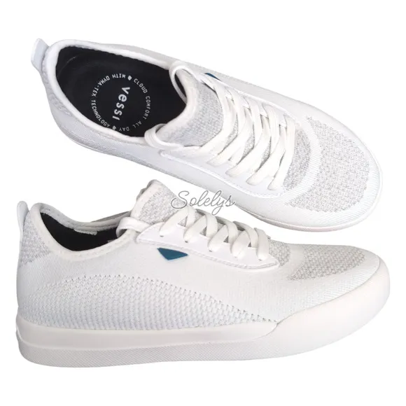 Vessi Weekend Marble White Waterproof Dyma-Tex Knit Lace Up Sneaker Womens 8