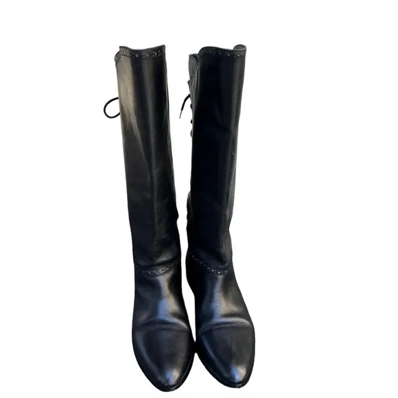 Via Milano Genuine Leather Lace-back Riding Boots in Black Size 9 Made in Chile