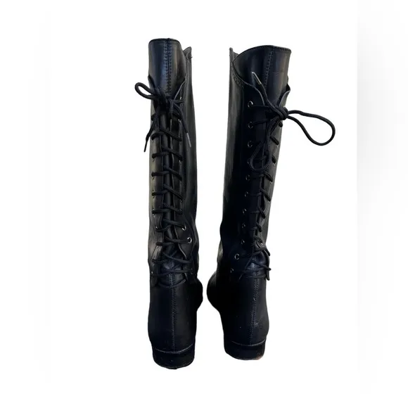Via Milano Genuine Leather Lace-back Riding Boots in Black Size 9 Made in Chile