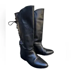 Via Milano Genuine Leather Lace-back Riding Boots in Black Size 9 Made in Chile