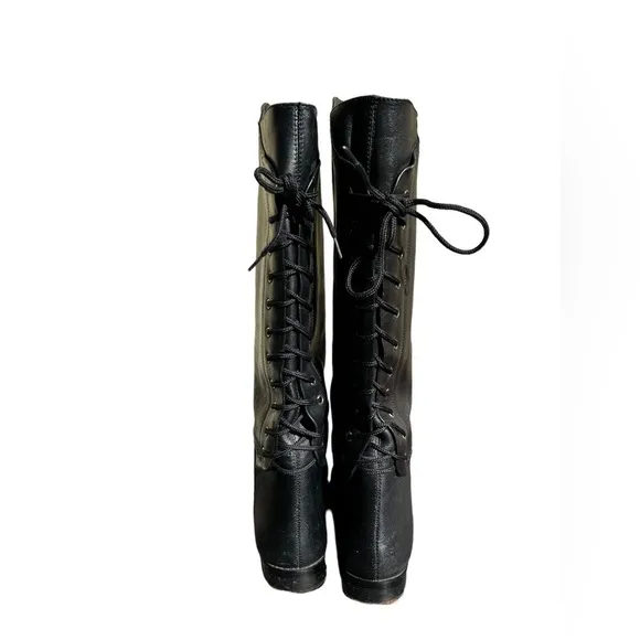 Via Milano Genuine Leather Lace-back Riding Boots in Black Size 9 Made in Chile