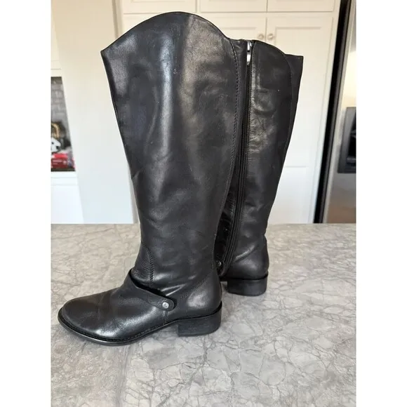 VIA SPIGA BLACK LEATHER TALL EQUESTRIAN RIDING BOOTS SZ 7.5M