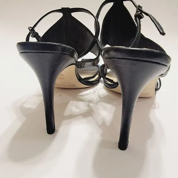 Via Spiga Black Leather Cobalt Suede Colorblock Stiletto Sandals Size 11