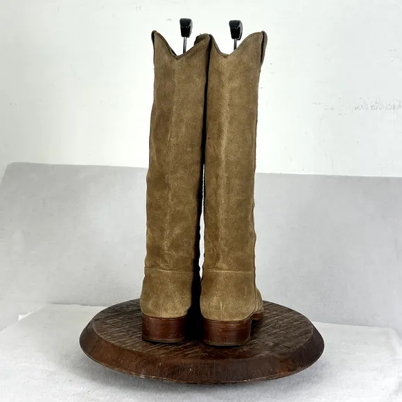 Via Spiga Boots Women's 10M Brown Taupe Leather Suede Tall Riding Low Block Heel