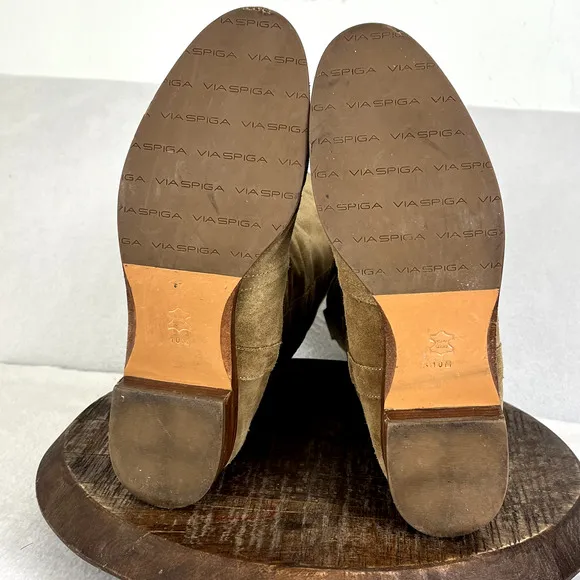 Via Spiga Boots Women's 10M Brown Taupe Leather Suede Tall Riding Low Block Heel