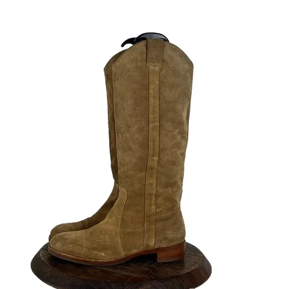 Via Spiga Boots Women's 10M Brown Taupe Leather Suede Tall Riding Low Block Heel