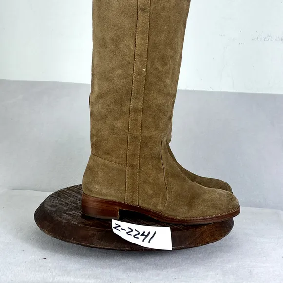 Via Spiga Boots Women's 10M Brown Taupe Leather Suede Tall Riding Low Block Heel
