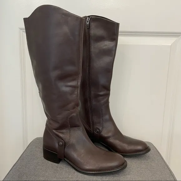 VIA SPIGA Cody Leather Riding Boots - Chocolate Brown Size 6