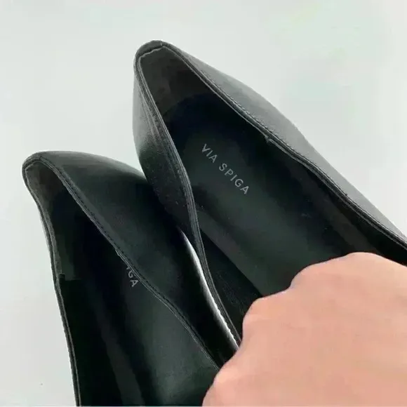 Via Spiga flats size 11 41 black leather minimalist Academia slip on loafers