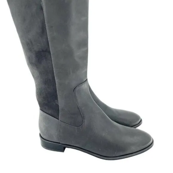 Via Spiga Riding Boot Itala OVER THE KNEE Gray Leather Stretch 6.5 New
