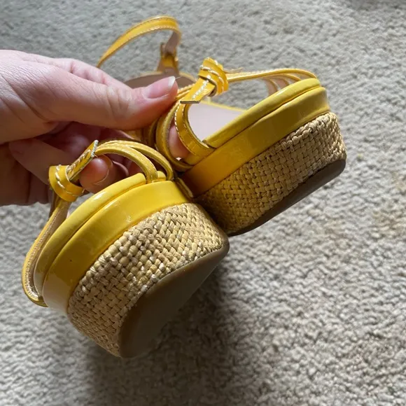 Vibrant Yellow Wedge Sandals with Twisted Design and Ankle Strap