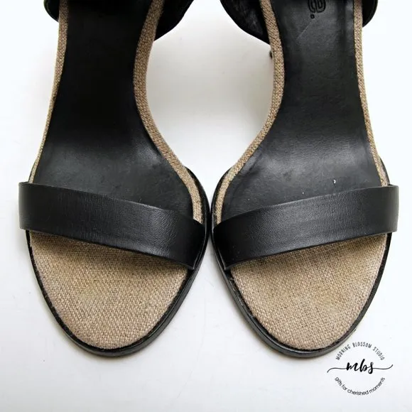 Vince Adria Leather Ankle Cuff Strappy Heeled Sandals Black Women Size 5.5