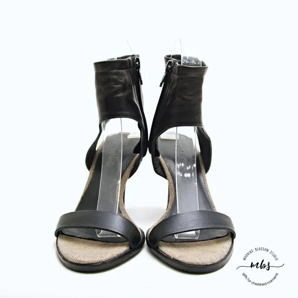 Vince Adria Leather Ankle Cuff Strappy Heeled Sandals Black Women Size 5.5
