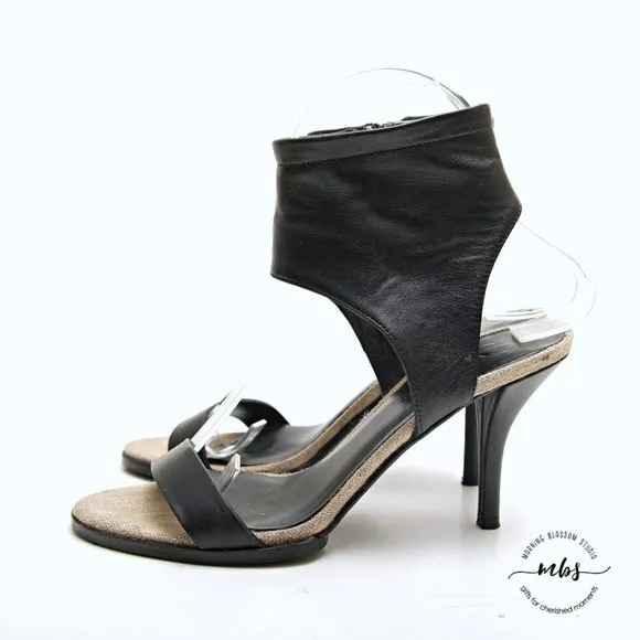 Vince Adria Leather Ankle Cuff Strappy Heeled Sandals Black Women Size 5.5