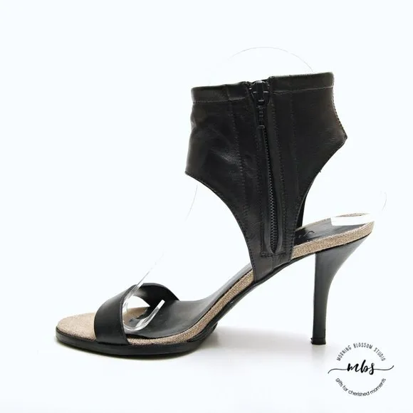Vince Adria Leather Ankle Cuff Strappy Heeled Sandals Black Women Size 5.5