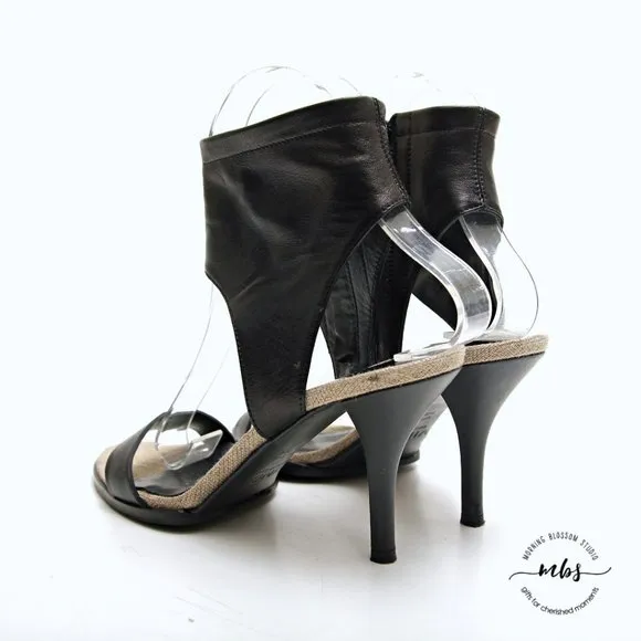 Vince Adria Leather Ankle Cuff Strappy Heeled Sandals Black Women Size 5.5
