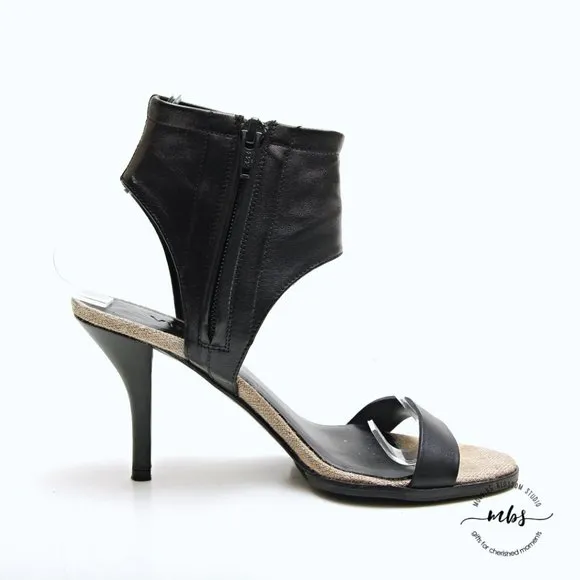 Vince Adria Leather Ankle Cuff Strappy Heeled Sandals Black Women Size 5.5