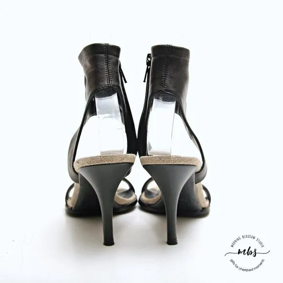 Vince Adria Leather Ankle Cuff Strappy Heeled Sandals Black Women Size 5.5