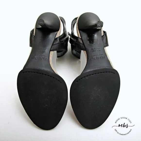 Vince Adria Leather Ankle Cuff Strappy Heeled Sandals Black Women Size 5.5