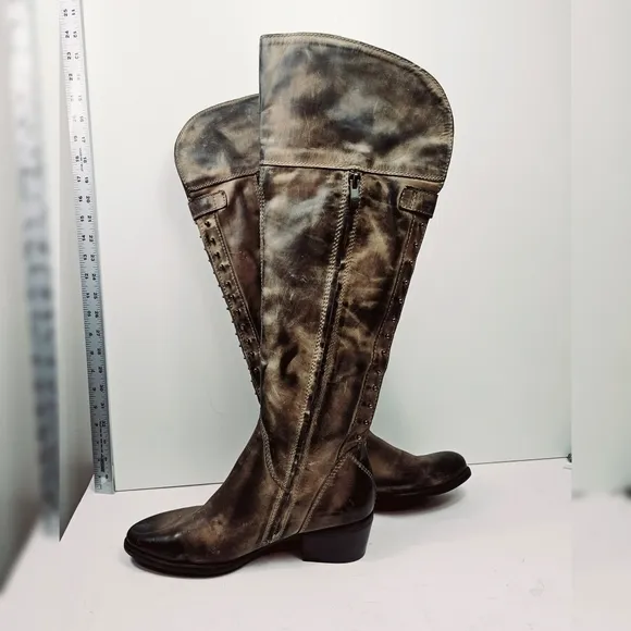 Vince Camuto Bilco Studded Distress Oiled Leather Over Knee Riding Boots Size 11