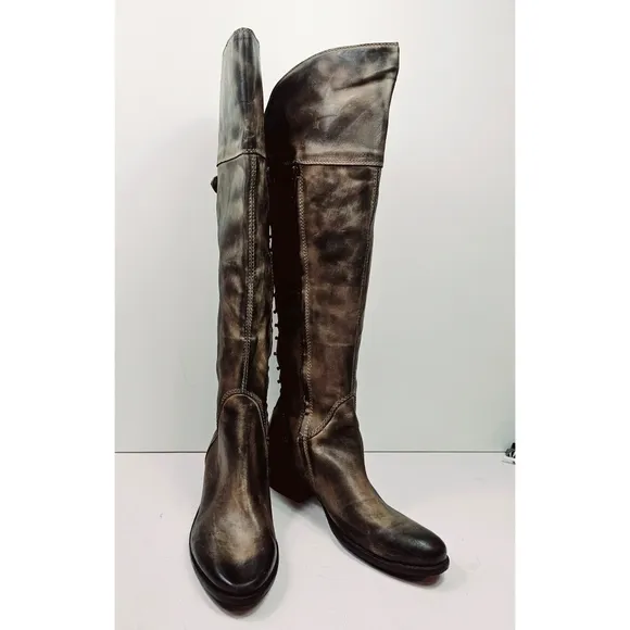 Vince Camuto Bilco Studded Distress Oiled Leather Over Knee Riding Boots Size 11