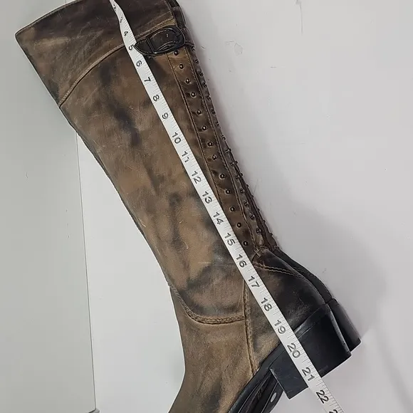 Vince Camuto Bilco Studded Distress Oiled Leather Over Knee Riding Boots Size 11