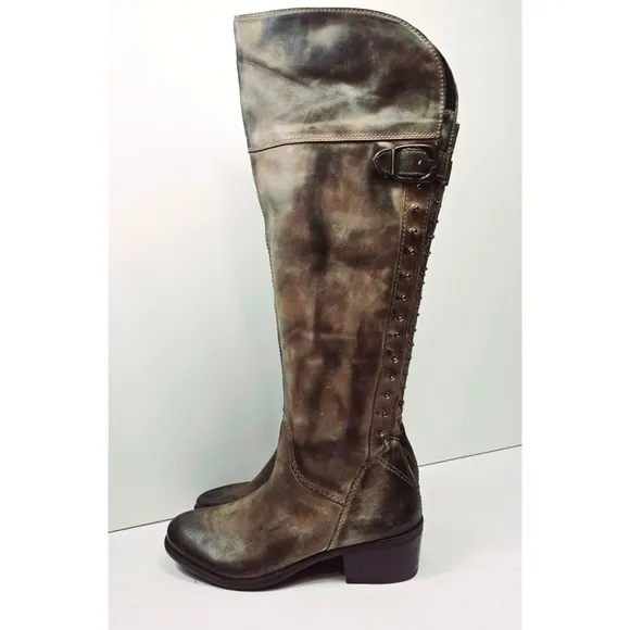 Vince Camuto Bilco Studded Distress Oiled Leather Over Knee Riding Boots Size 11