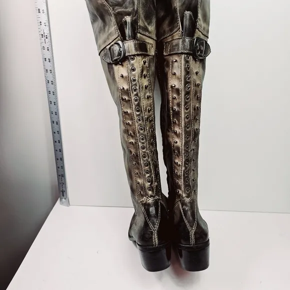 Vince Camuto Bilco Studded Distress Oiled Leather Over Knee Riding Boots Size 11