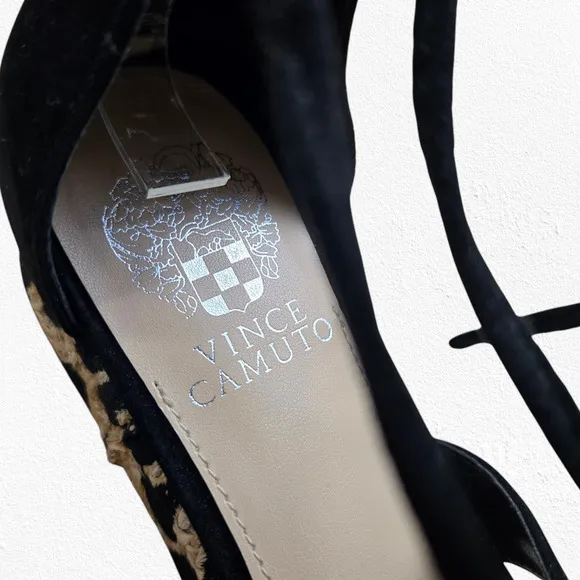 Vince Camuto Black Suede Espadrille Animal Print Strappy Tie Sandals Size 8.5
