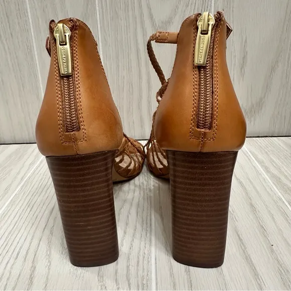 Vince Camuto Braided Strappy Heeled Sandal Sz 10Brown Leather Dressy High Heels