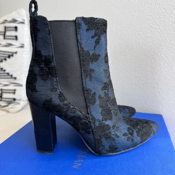 Vince Camuto Britsy Chelsea Floral Brocade Blue Black Ankle Boots Size 7.5