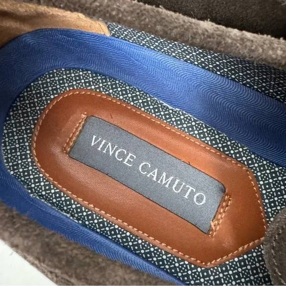 Vince Camuto Brown Leather Suede Mens Slip On Loafers