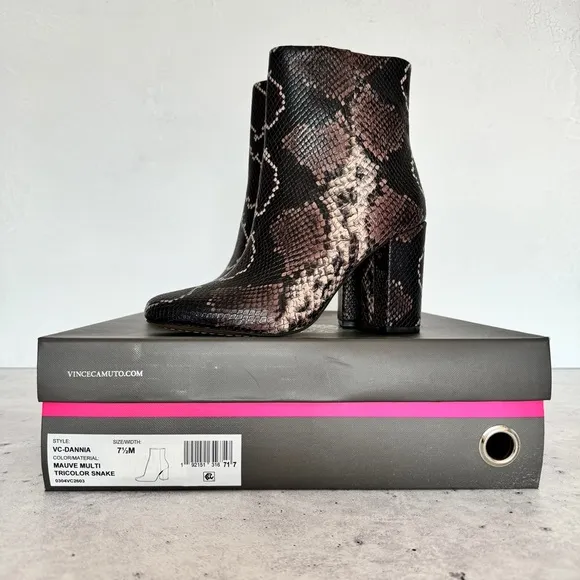 VINCE CAMUTO Dannia Ankle Booties‎ US 7.5 Snakeskin Mauve Leather Casual Mobwife