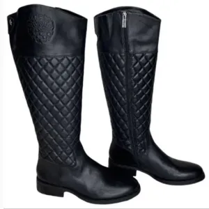 Vince Camuto Faya Black Quilted Leather Riding Knee High Boots Like New 6