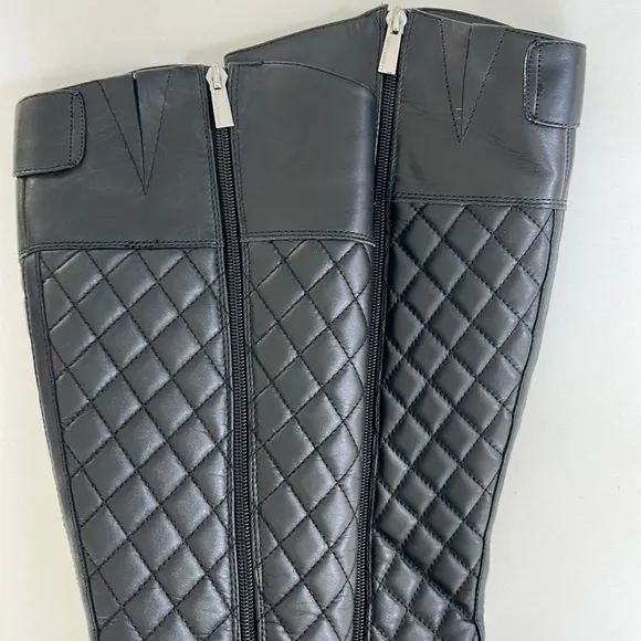 Vince Camuto Faya Black Quilted Leather Riding Knee High Boots Like New 6