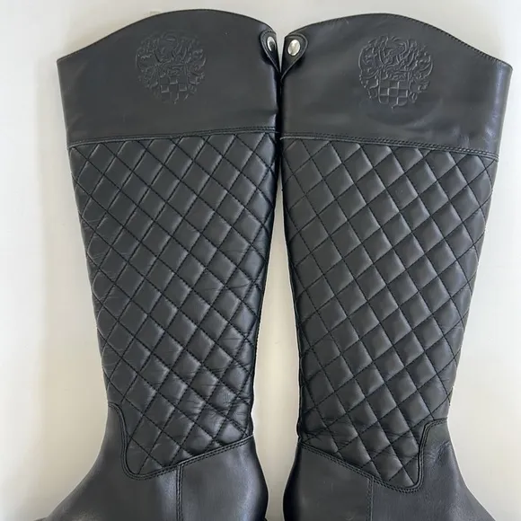 Vince Camuto Faya Black Quilted Leather Riding Knee High Boots Like New 6