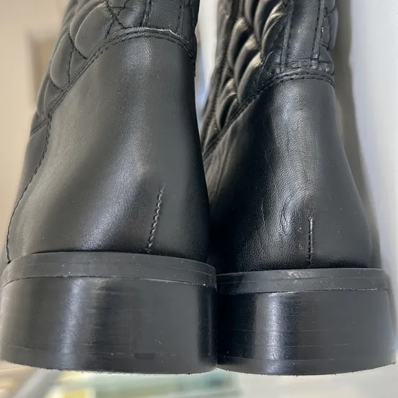 Vince Camuto Faya Black Quilted Leather Riding Knee High Boots Like New 6
