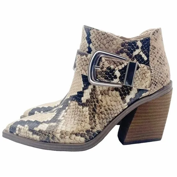 Vince Camuto Leather Desert Snake Pointed Toe Western Ankle Bootie Size 6.5