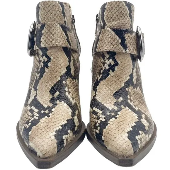 Vince Camuto Leather Desert Snake Pointed Toe Western Ankle Bootie Size 6.5