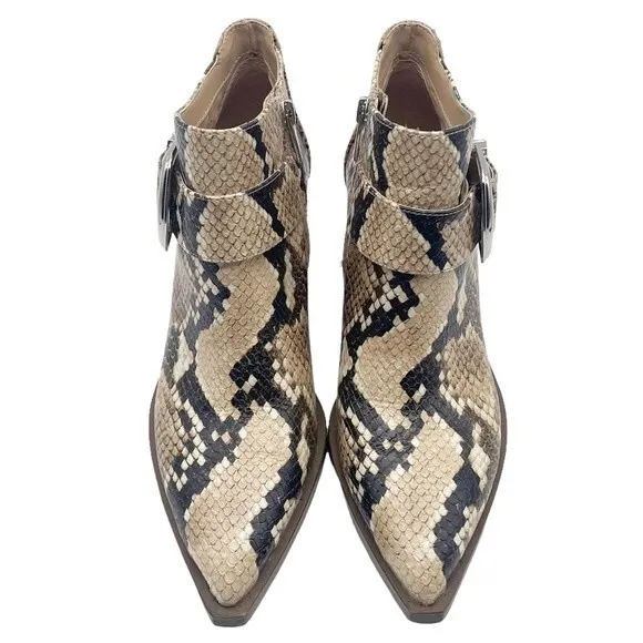 Vince Camuto Leather Desert Snake Pointed Toe Western Ankle Bootie Size 6.5