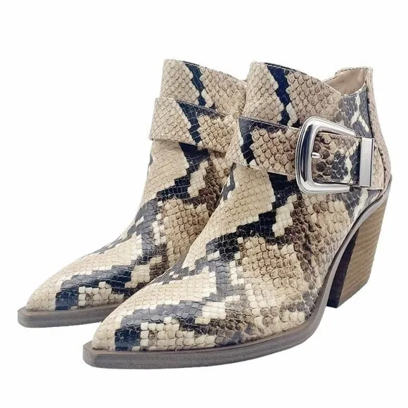 Vince Camuto Leather Desert Snake Pointed Toe Western Ankle Bootie Size 6.5