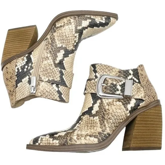 Vince Camuto Leather Desert Snake Pointed Toe Western Ankle Bootie Size 6.5