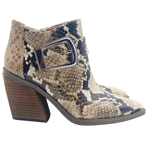 Vince Camuto Leather Desert Snake Pointed Toe Western Ankle Bootie Size 6.5