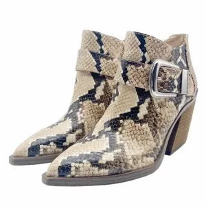 Vince Camuto Leather Desert Snake Pointed Toe Western Ankle Bootie Size 6.5