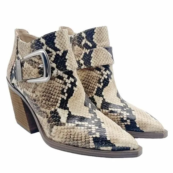 Vince Camuto Leather Desert Snake Pointed Toe Western Ankle Bootie Size 6.5