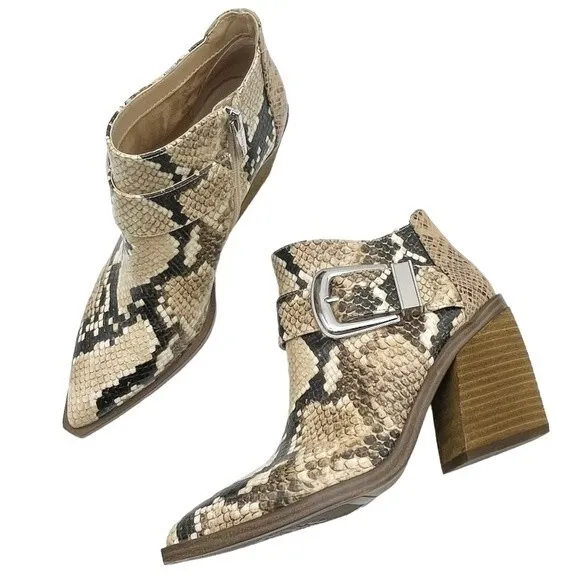 Vince Camuto Leather Desert Snake Pointed Toe Western Ankle Bootie Size 6.5